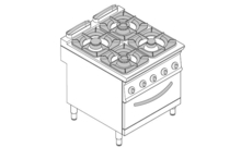 4 égős gáztűzhely, gázüzemű sütővel, 900-as sorozat