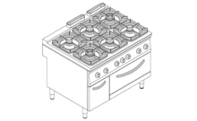 6 égős gáztűzhely, gázüzemű sütővel, 900-as sorozat