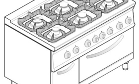 6 égős gáztűzhely, GN 1/1 elektromos sütővel, 700-as sorozat