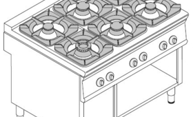 6 égős gáz főzőasztal, 900-as sorozat