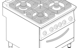 4 égős gáztűzhely, GN 1/1 elektromos sütővel, 900-as sorozat