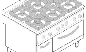 6 égős gáztűzhely, GN 1/1 elektromos sütővel, 900-as sorozat