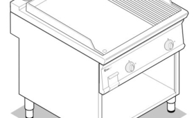 Szeletsütő, lábon álló kivitel, öntöttvas 2/3 sima, 1/3 bordázott sütőfelület, dupla, 900-as sorozat